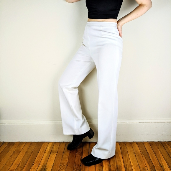 VTG 70s White High Waisted Straight Leg Trousers - Picture 8 of 12